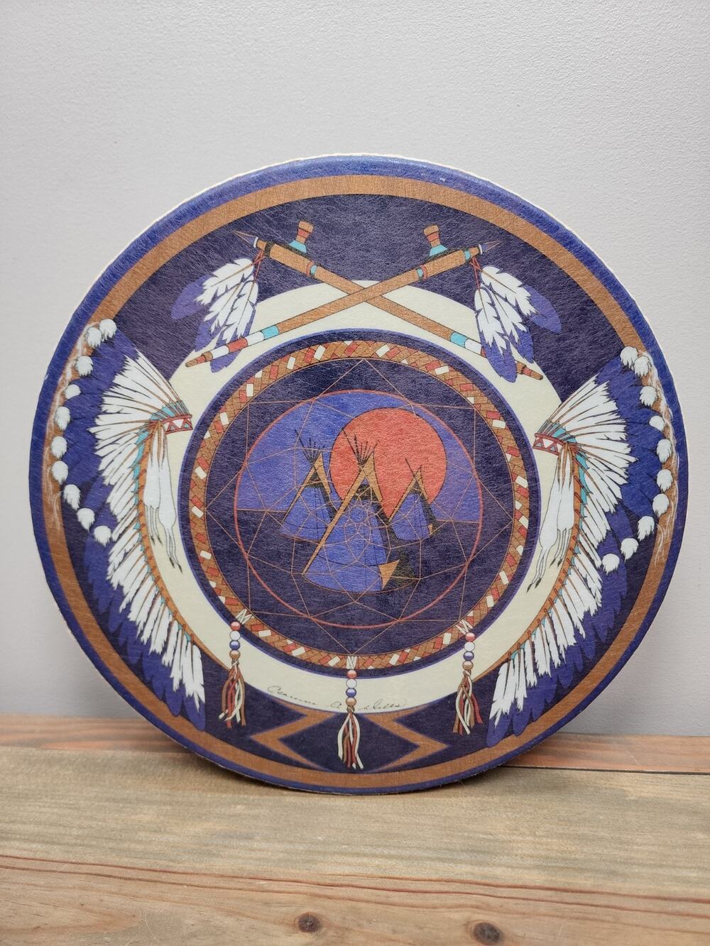 Clarence Wells Native American Drum Art 11" Vintage Haida Style Teepee Signed